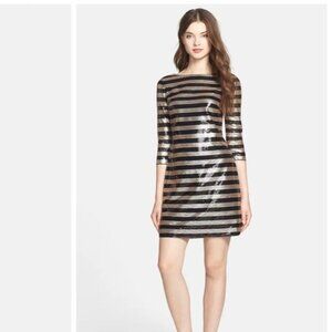 Vince Camuto Striped Gold and Black Sequin Dress- NWT Size 6